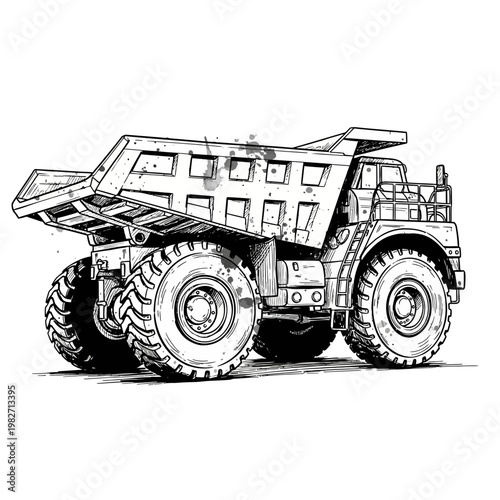 Heavy Duty Mining Dump Truck Illustration - Industrial Vehicle Art