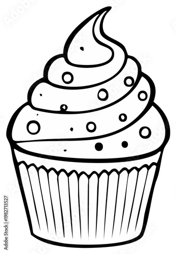 Cupcake Illustration Outline Delicious Dessert Black and White Sweet Treat Food Art