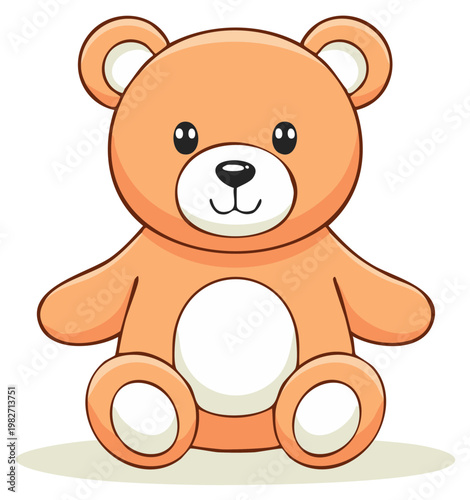 Charming cartoon teddy bear sits cheerfully with a friendly smile and soft orange fur