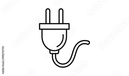 Minimalist Line Art Illustration Of A Plug With Cord, Simple And Clean Design, Perfect For Energy And Technology Concepts.