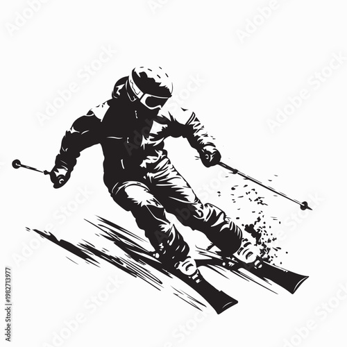 Skier Speeding Downhill Winter Sport Silhouette Vector Art