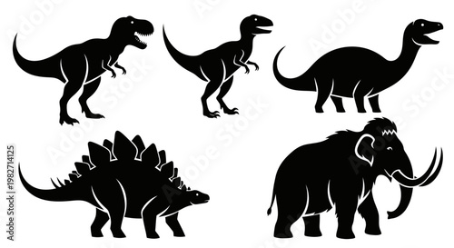 Prehistoric Animals and Dinosaurs Silhouettes Set
