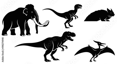 Prehistoric Animals Silhouettes Collection: Dinosaurs, Mammoth, and Ancient Beasts