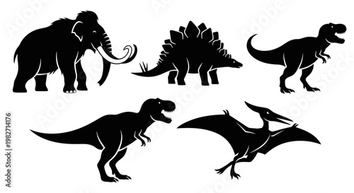 Prehistoric Animals Silhouettes Collection: Dinosaurs, Mammoth, and Pterodactyl Set