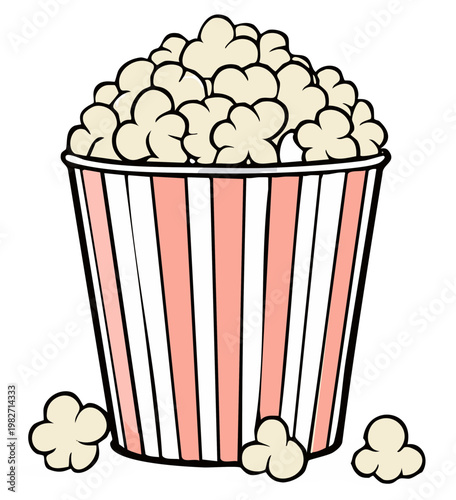 Popcorn Container with Pink Stripes for Movie Night Treats, Ready for Snack Time Fun in a Vector Illustration