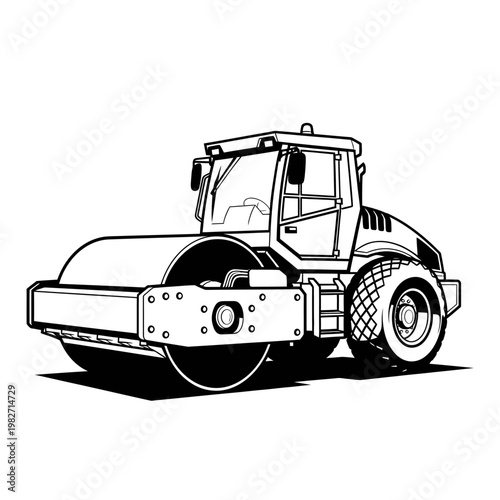Road Roller Machine Illustration - Construction Equipment Black and White