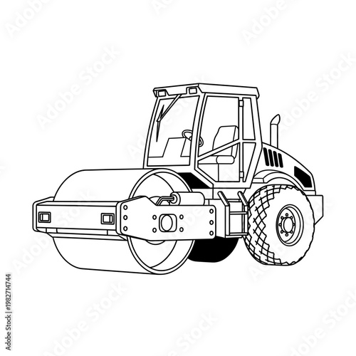 Road Roller Machine Line Art Illustration