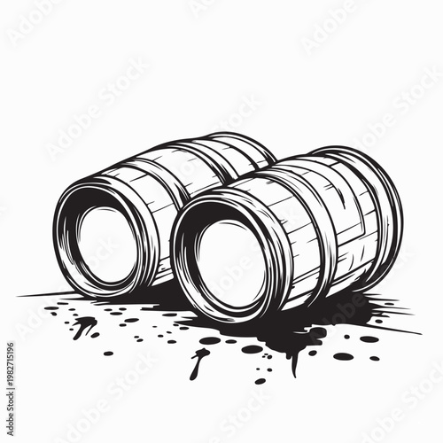Rustic Traditional Wood Barrel Vector Illustration On White Background