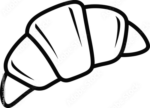 A black and white illustration of a single flaky croissant pastry on a plain background