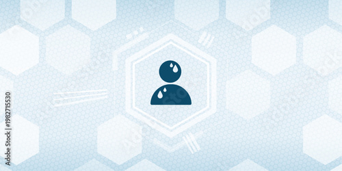 Conceptual illustration of a person icon representing hyperhidrosis or excessive sweating medical condition on a digital honeycomb background