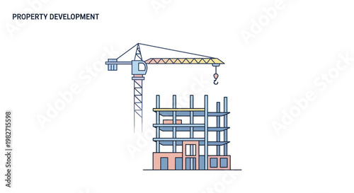 Construction crane building modern residential complex, property development