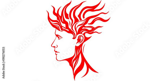 Elegant vector illustration of a glamour model with red hair featuring a floral fashion style and black silhouette profile