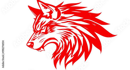 A wild red fox head vector illustration in a tribal tattoo art style featuring a black silhouette design of the mammal face as a nature symbol