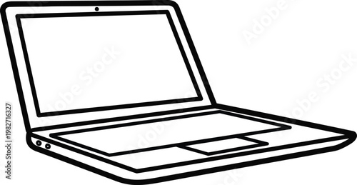 A simple line drawing of an open laptop computer on a plain background