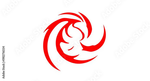 A red hot chili pepper vector illustration features a silhouette of fire and yellow flames in a stylized dragon logo design for food art