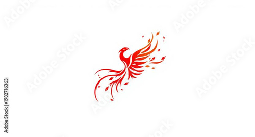 Red and white flames and smoke form a tribal phoenix illustration with floral swirls and dragon elements in a vector fire ornament design