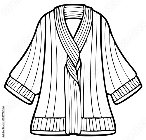Hand Drawn Line Art of Knitted Cardigan. Warm Coat, Fashion Template for Coloring Page.