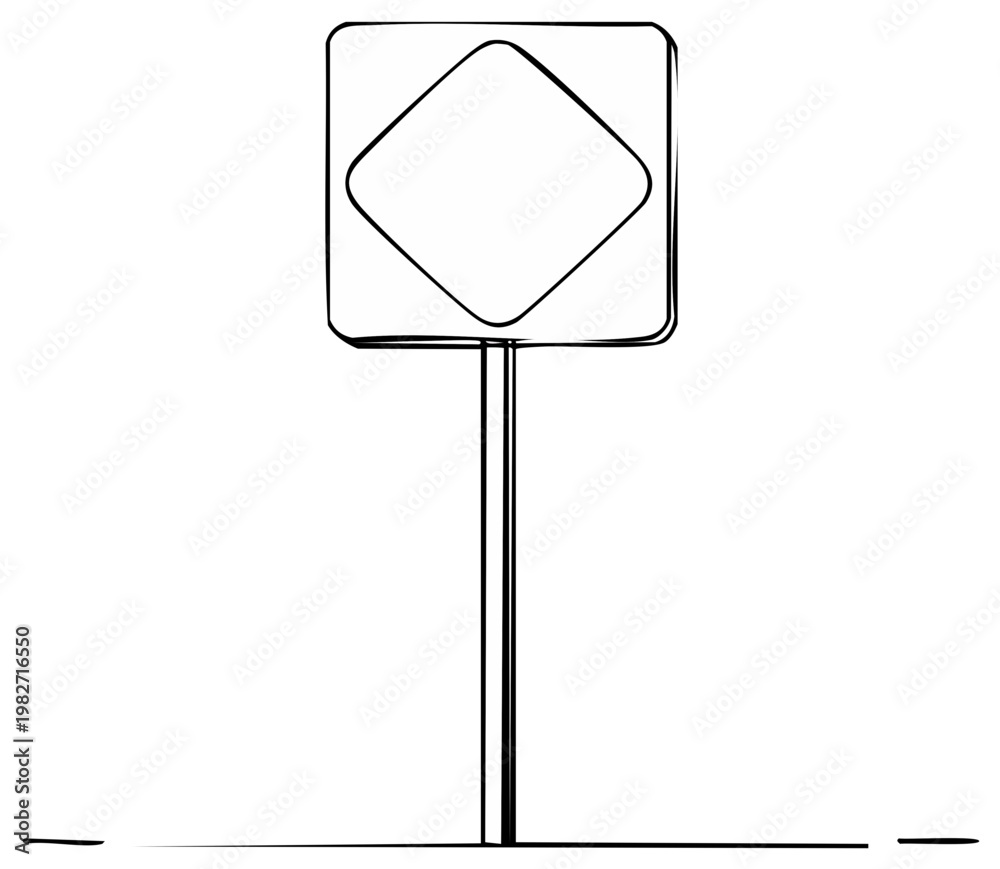 Obraz premium Minimalist Road Sign with Diamond Shape Design Sketch on Post Isolated