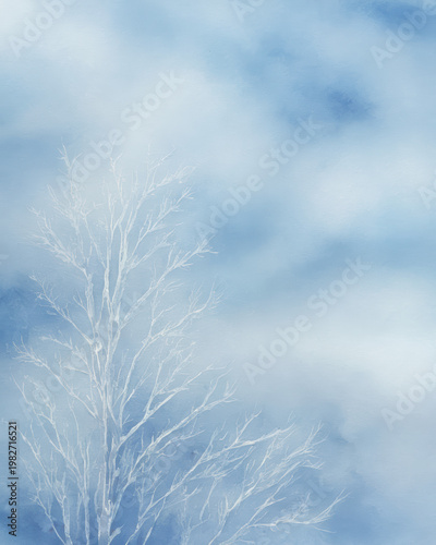 Mood tranquility serenity stillness silence emptiness solitude peace winter tree bare sky blue cloud branch silhouette evoke calm contemplation in a wintry scene