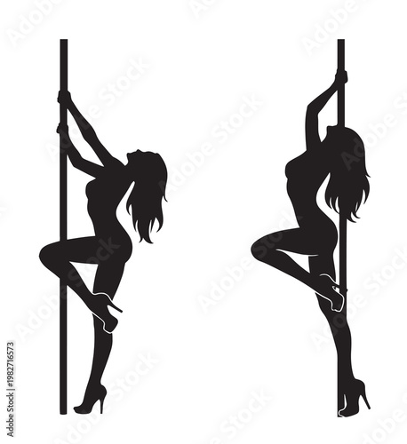 Foto Pole dancer silhouette vector set, sensual woman dancing on pylon, black female