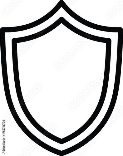 A simple black and white shield icon for protection and security purposes