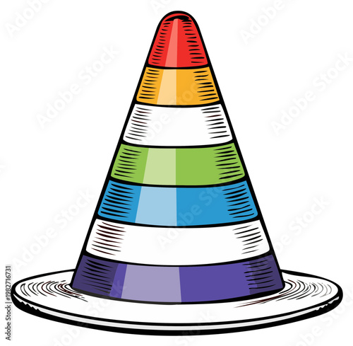 Colorful cartoon hat with layered bands and brim illustration