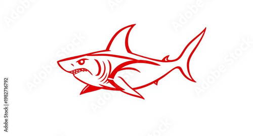 Professional vector illustration of a predatory shark and marine fish swimming in the deep blue ocean water, featuring a clean cartoon nature design and aquatic wildlife silhouettes