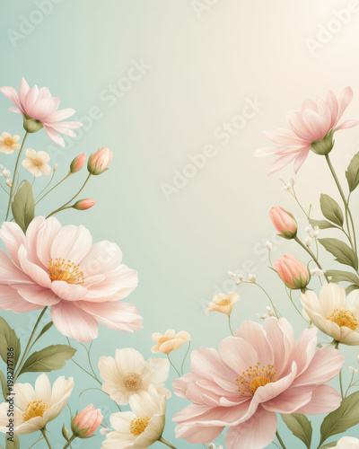 Pastel floral delicate serenity blend with soft light and blossoms a calm scene gentle petals against a pale background