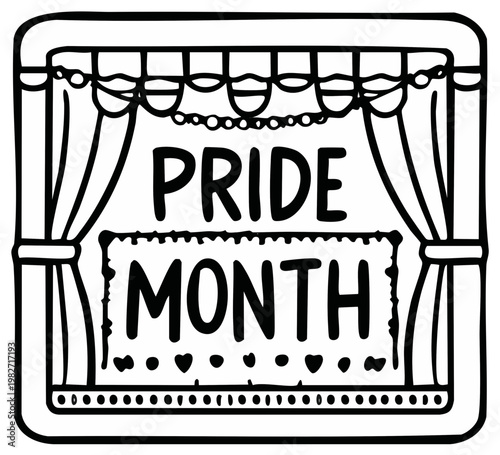 Pride Month Stage Hand Drawn Illustration with Curtains and String of Lights
