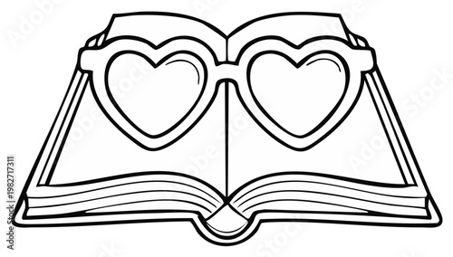 Open Book With Heart Shaped Glasses Illustration For Valentine's Day and Reading Themes
