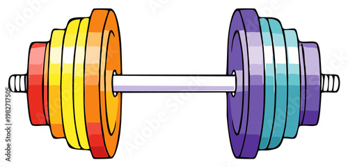 Colorful barbell with stacked weights representing strength training and fitness