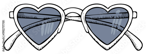 Heart-Shaped Sunglasses Stylish Hand-Drawn Graphic Illustration Fashion Accessory