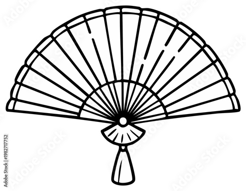 Elegant hand fan illustration with ornate tassel for design concept