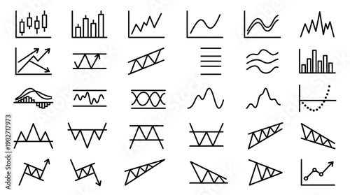 Set of Various Line Graphs and Data Charts for Business and Data Analysis