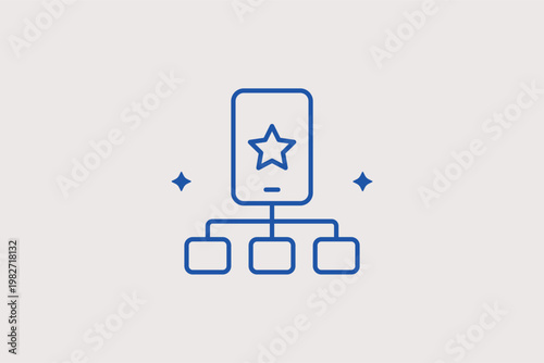 Mobile device connected to a hierarchy with a star highlights favorite apps or top-rated services. Creative Vector Illustration is perfect for app ratings and mobile management systems.