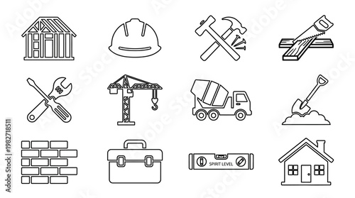 Construction Worker with Hard Hat and Tools in a Building Site Environment