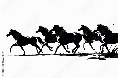 Group of horses are running 