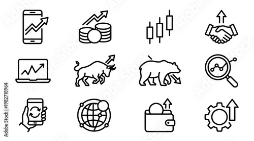 Vector Illustration of Business Growth and Financial Success with Bull and Market Charts