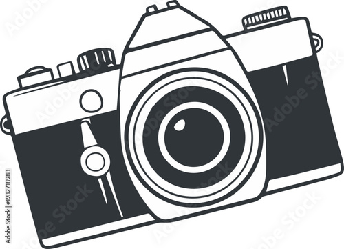 Film camera with reel and lens sketch