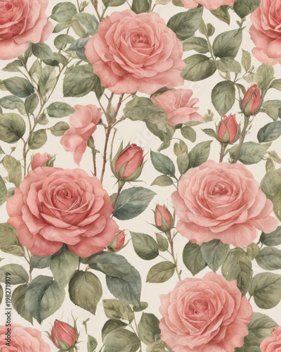 Romance grace nostalgia beauty harmony serenity elegance artistry to bloom to color to weave to grow to arrange a watercolor rose composition with soft pastel tones on a creamy