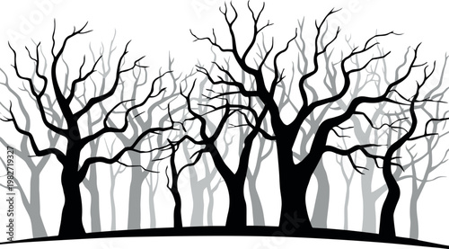 Tree trunks and branch silhouettes for forestry concept