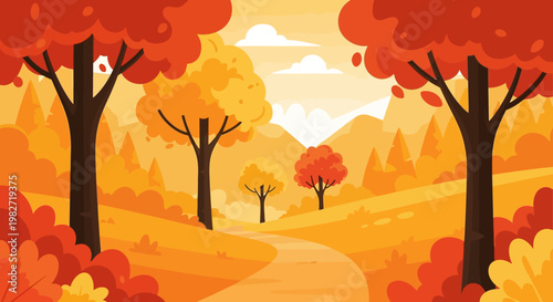 Autumn Landscape with Winding Path and Colorful Trees