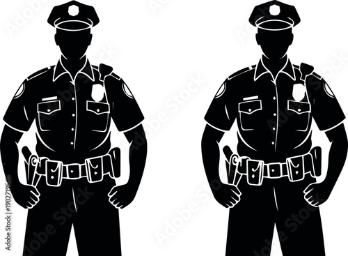 Police uniform badge and radio close up
