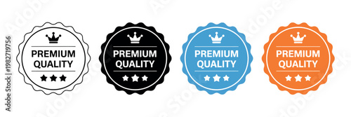 Premium quality badge icon set featuring decorative labels for high standard product marking quality assurance excellence guarantee ecommerce marketing concept vector design