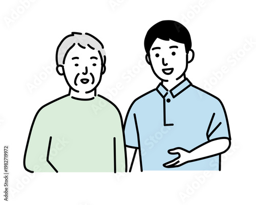 高齢者を介護する男性