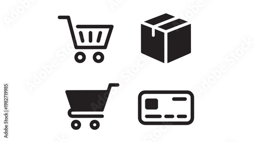 Ecommerce Icons Shopping Cart Payment Delivery Minimalist Online Store Vector Set