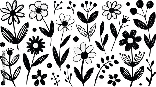 Flower doodles for stationery and greeting cards