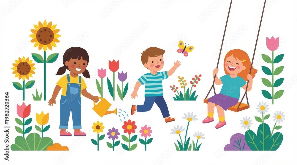 Obraz premium Children playing in flower garden.