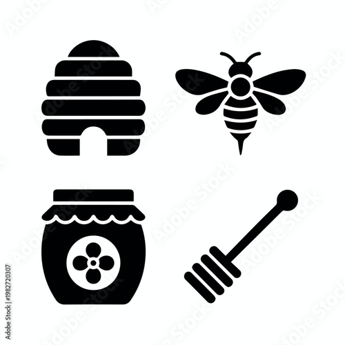Beekeeping equipment icons for apiary tools and gear