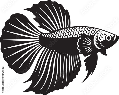 Betta fish tattoo linework fins and scales